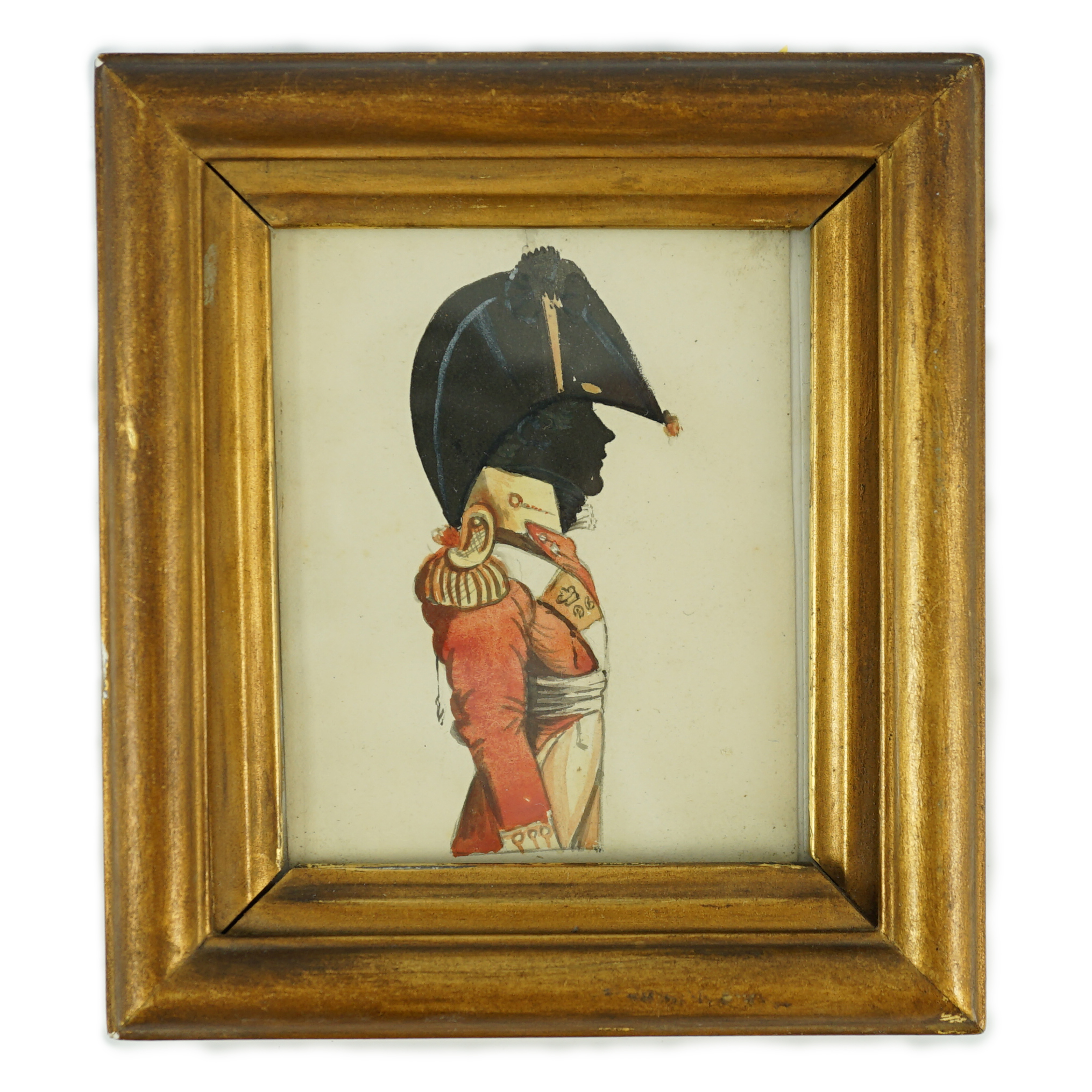 After John Smart (1742-1811), Silhouette of an army officer, watercolour and ink on card, 9 x 7.25cm.